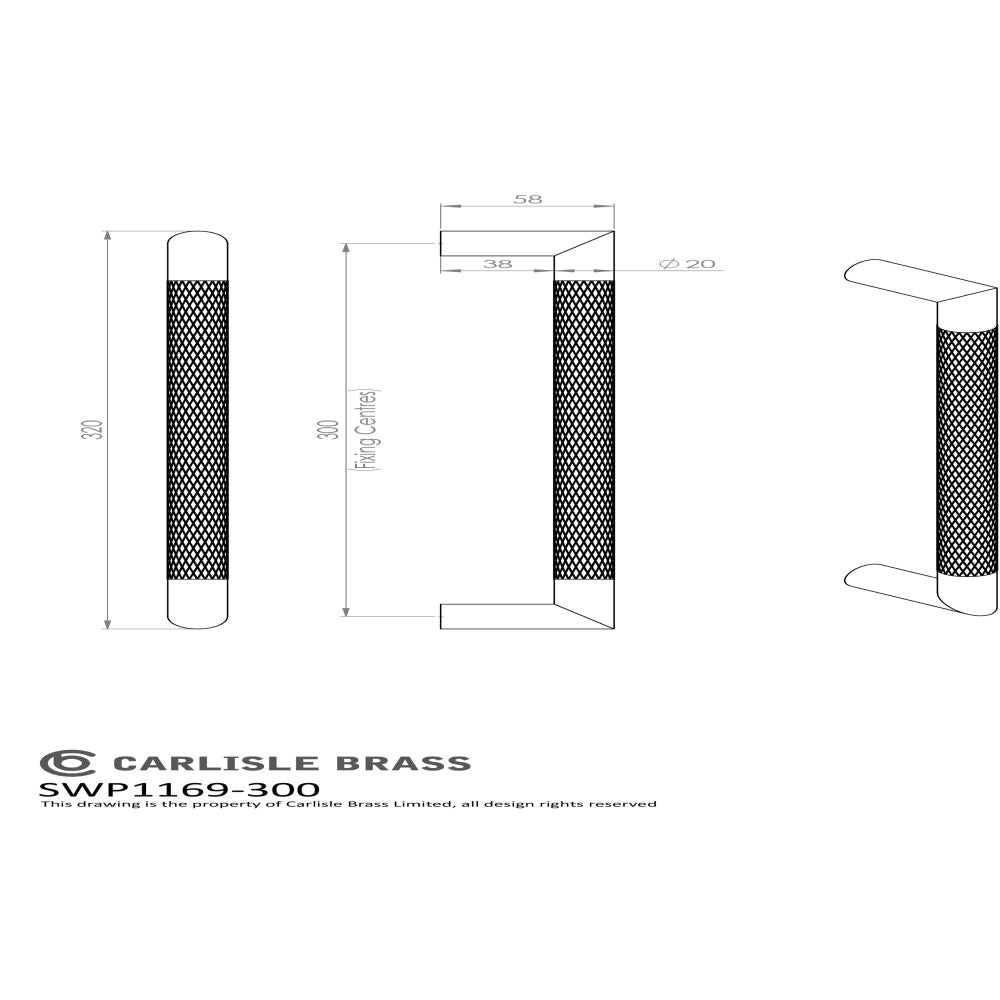 This image is a line drwaing of a Eurospec - Mitred Knurled Pull Handle - Satin Stainless Steel available to order from Trade Door Handles in Kendal