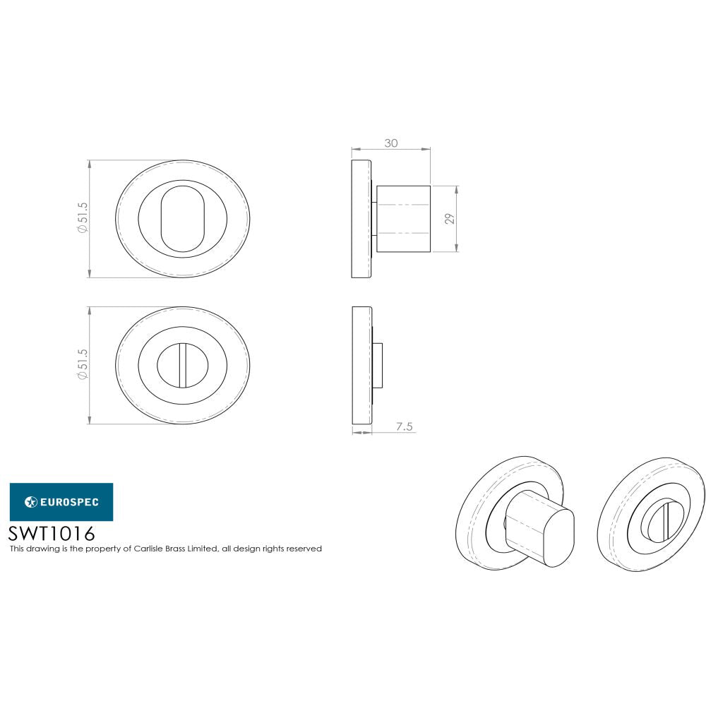 This image is a line drwaing of a Eurospec - Steelworx SWL Thumbturn - Bright/Satin Stainless Steel available to order from Trade Door Handles in Kendal