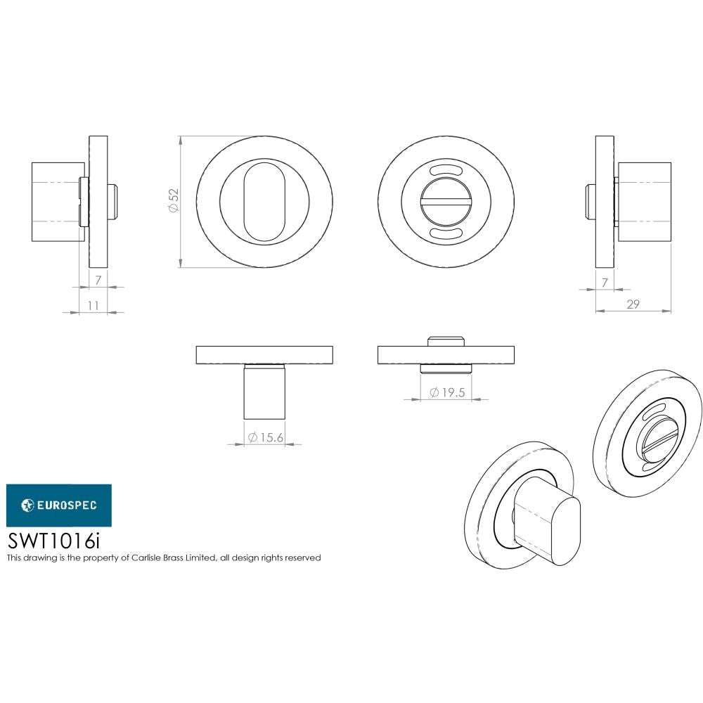 This image is a line drwaing of a Eurospec - Steelworx SWL Thumbturn - Bright Stainless Steel available to order from Trade Door Handles in Kendal