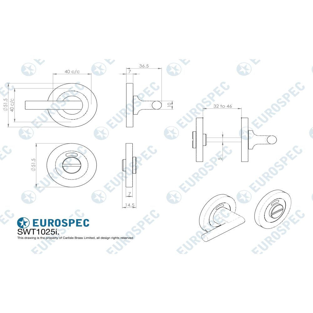 This image is a line drwaing of a Eurospec - Steelworx SWL Disabled Thumbturn - Bright Stainless Steel available to order from Trade Door Handles in Kendal