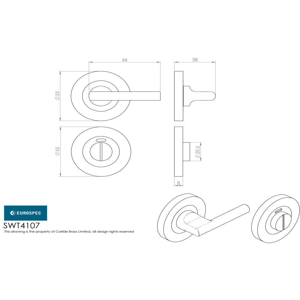 This image is a line drwaing of a Eurospec - Large Turn and Indicator coin release - Satin Stainless Steel available to order from Trade Door Handles in Kendal