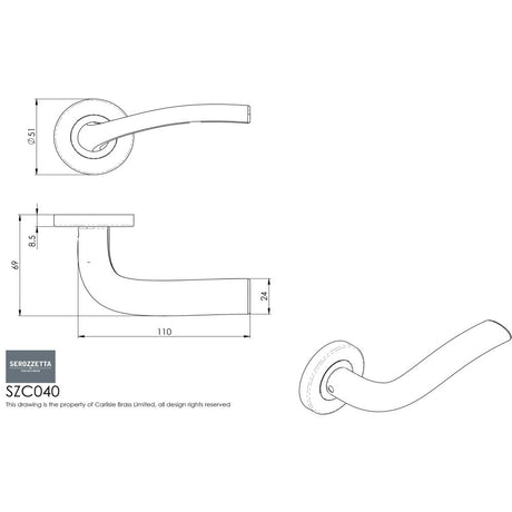 This image is a line drwaing of a Serozzetta - Cuatro Lever on Round Rose - Polished Chrome available to order from Trade Door Handles in Kendal