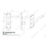 This image is a line drwaing of a Serozzetta - Cuatro Lever on WC Backplate - Satin Chrome available to order from Trade Door Handles in Kendal