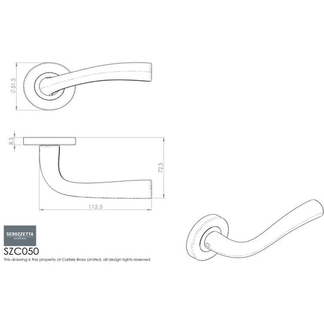 This image is a line drwaing of a Serozzetta - Cinco Lever on Round Rose - Polished Chrome available to order from Trade Door Handles in Kendal