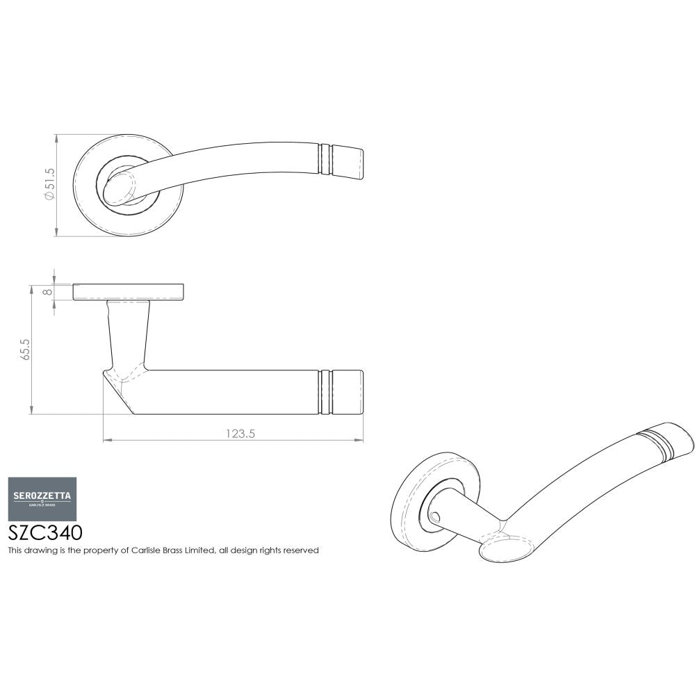 This image is a line drwaing of a Serozzetta - Cuarenta Lever on Round Rose - Satin Chrome available to order from Trade Door Handles in Kendal