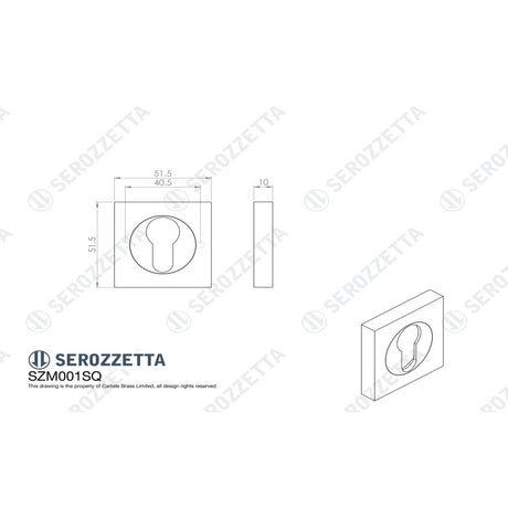 This image is a line drwaing of a Serozzetta - Square Euro Profile Escutcheon - Matt Black available to order from Trade Door Handles in Kendal