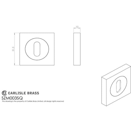 This image is a line drwaing of a Serozzetta - Square Standard Lock Profile Escutcheon - Polished Chrome available to order from Trade Door Handles in Kendal