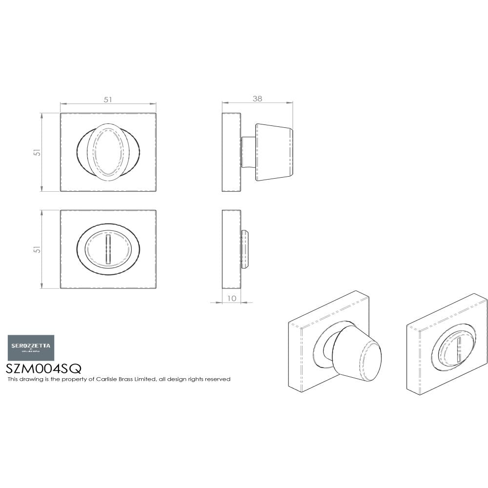 This image is a line drwaing of a Serozzetta - Square Turn and Release - Polished Chrome available to order from Trade Door Handles in Kendal