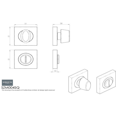 This image is a line drwaing of a Serozzetta - Square Turn and Release - Polished Chrome available to order from Trade Door Handles in Kendal