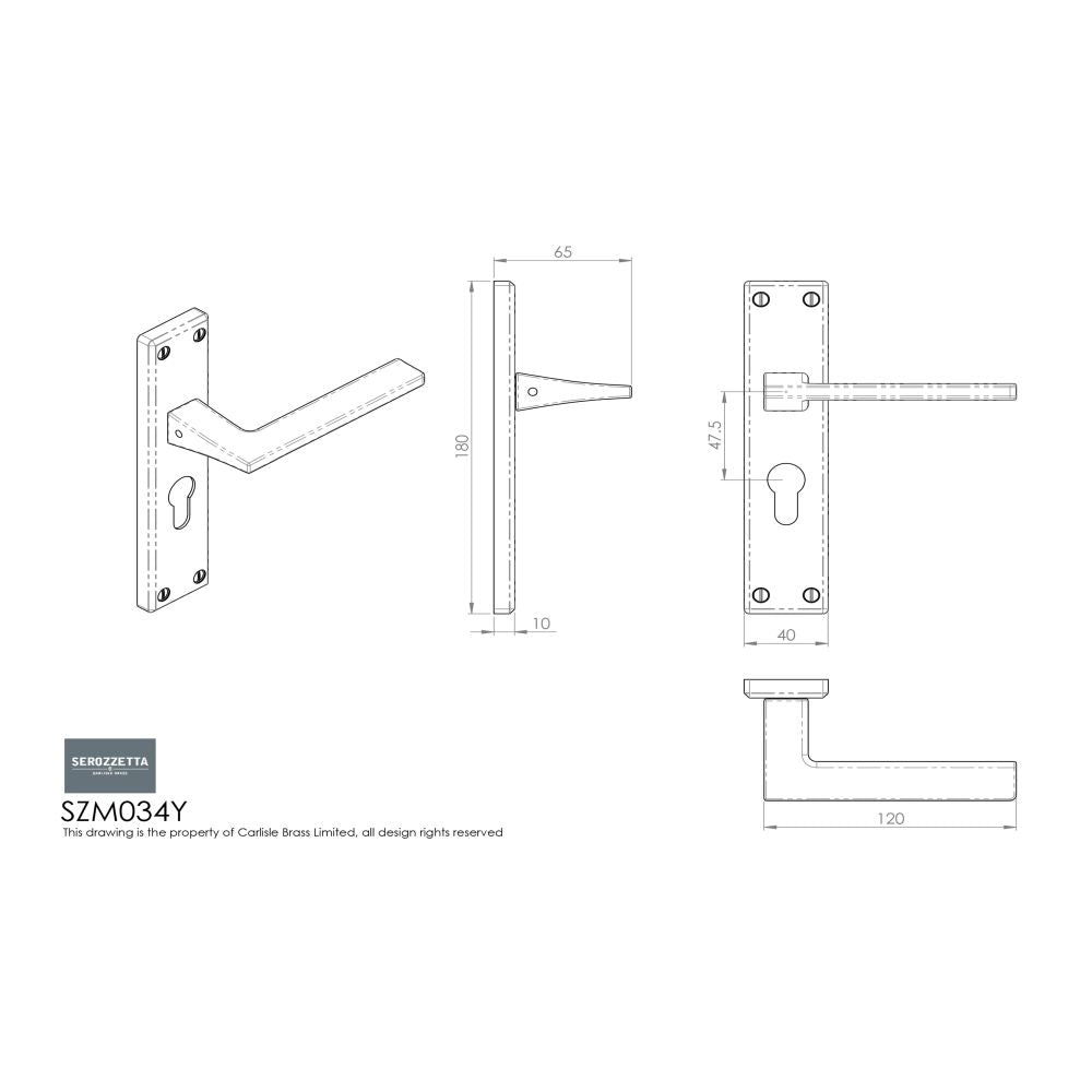 This image is a line drwaing of a Serozzetta - Zone Lever on Euro Lock Backplate - Polished Chrome available to order from Trade Door Handles in Kendal