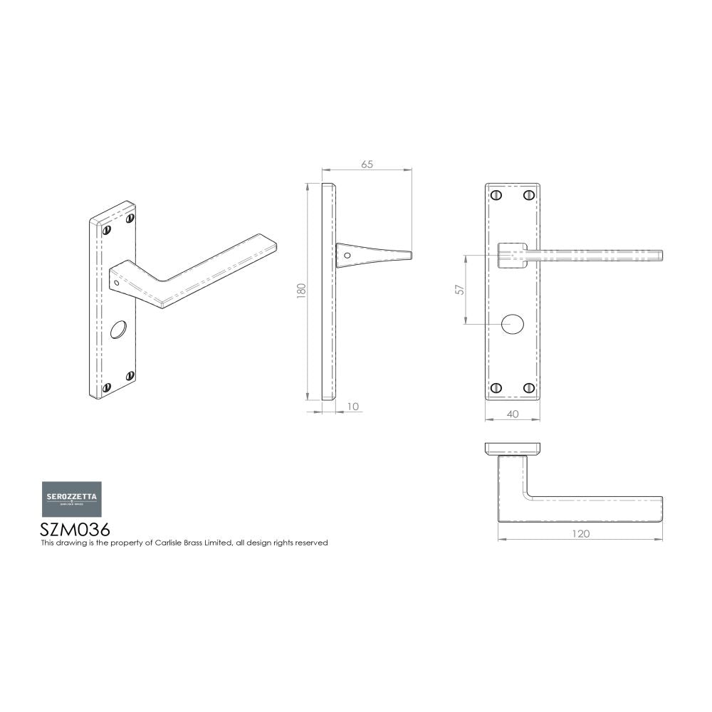 This image is a line drwaing of a Serozzetta - Zone Lever on WC Backplate - Satin Chrome available to order from Trade Door Handles in Kendal