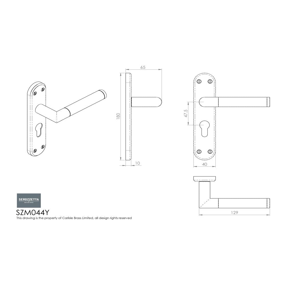 This image is a line drwaing of a Serozzetta - Scope Lever on Euro Lock Backplate - Polished Chrome available to order from Trade Door Handles in Kendal