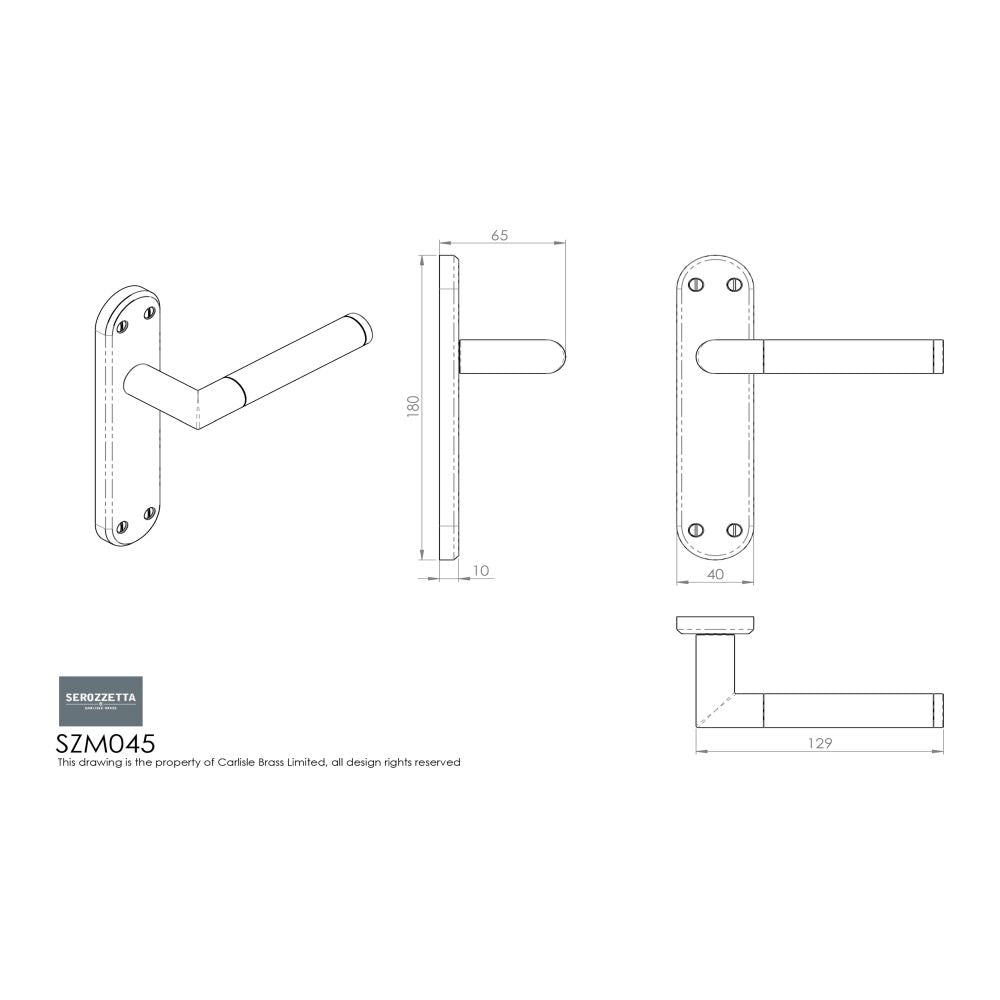 This image is a line drwaing of a Serozzetta - Scope Lever on Latch Backplate - Polished Chrome Satin Nickel available to order from Trade Door Handles in Kendal