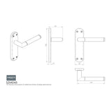 This image is a line drwaing of a Serozzetta - Scope Lever on Latch Backplate - Polished Chrome Satin Nickel available to order from Trade Door Handles in Kendal