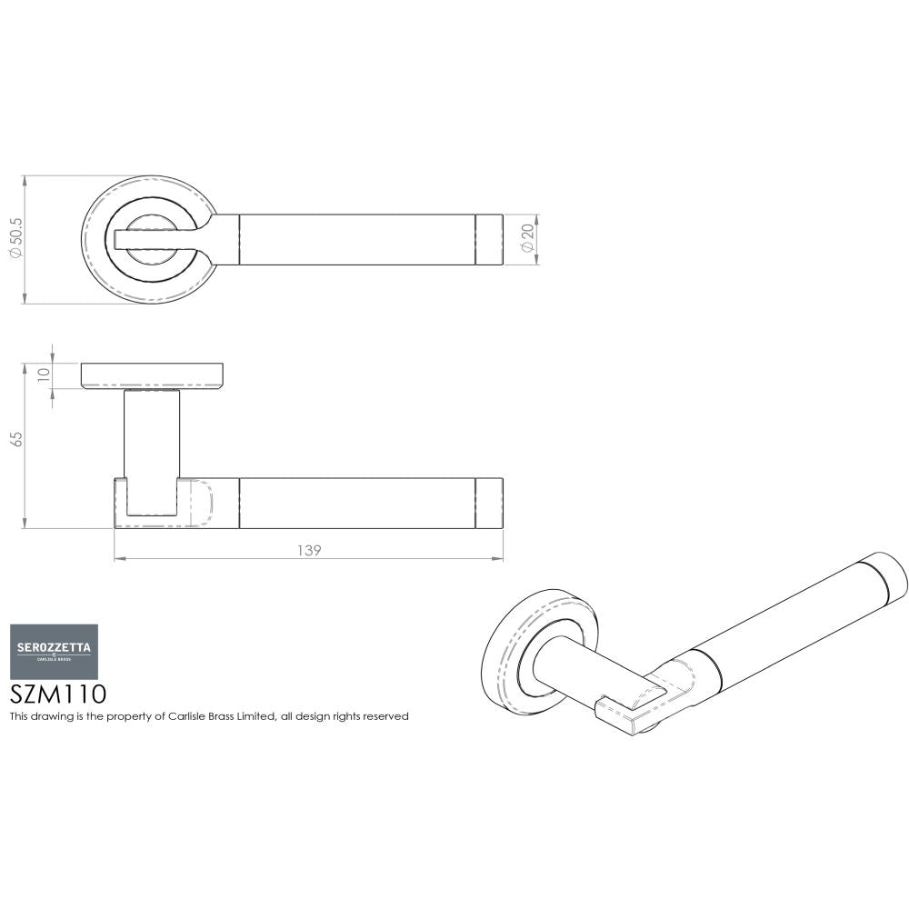 This image is a line drwaing of a Serozzetta - Azul Lever on Round Rose - SCCP available to order from Trade Door Handles in Kendal