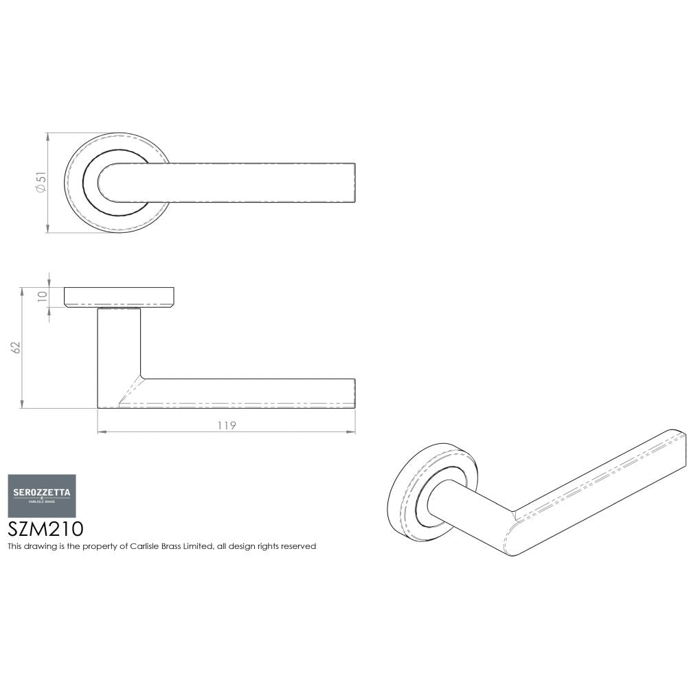 This image is a line drwaing of a Serozzetta - Edge Lever on Round Rose - Matt Black available to order from Trade Door Handles in Kendal