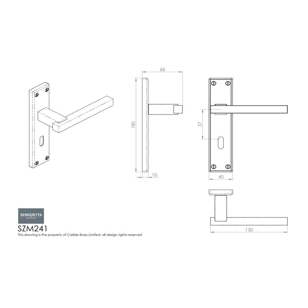 This image is a line drwaing of a Serozzetta - Stratus Lever on Lock Backplate - Polished Chrome available to order from Trade Door Handles in Kendal