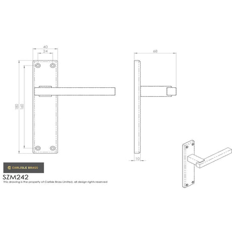 This image is a line drwaing of a Serozzetta - Stratus Lever on Latch Backplate - Polished Chrome available to order from Trade Door Handles in Kendal