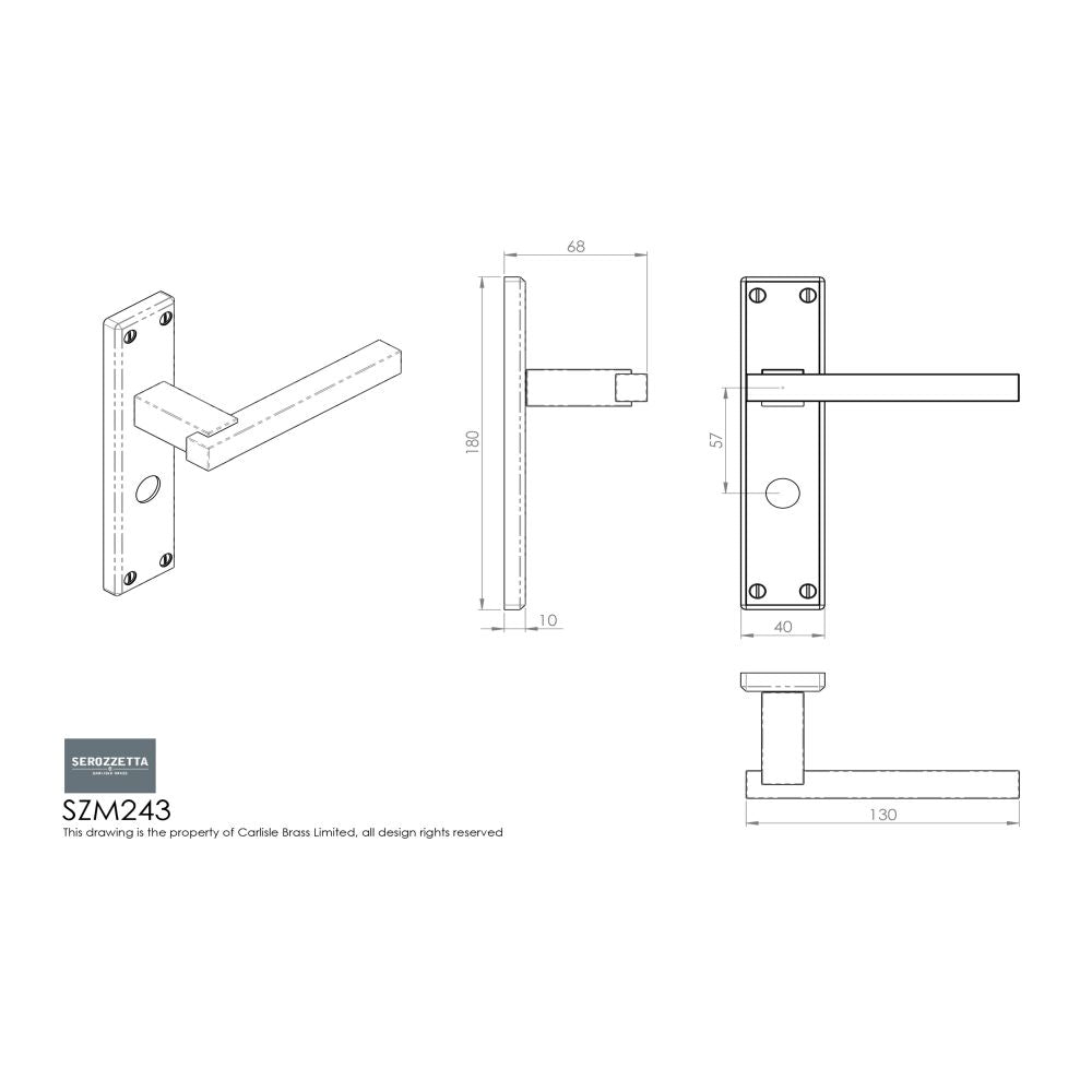 This image is a line drwaing of a Serozzetta - Stratus Lever on WC Backplate - Polished Chrome available to order from Trade Door Handles in Kendal