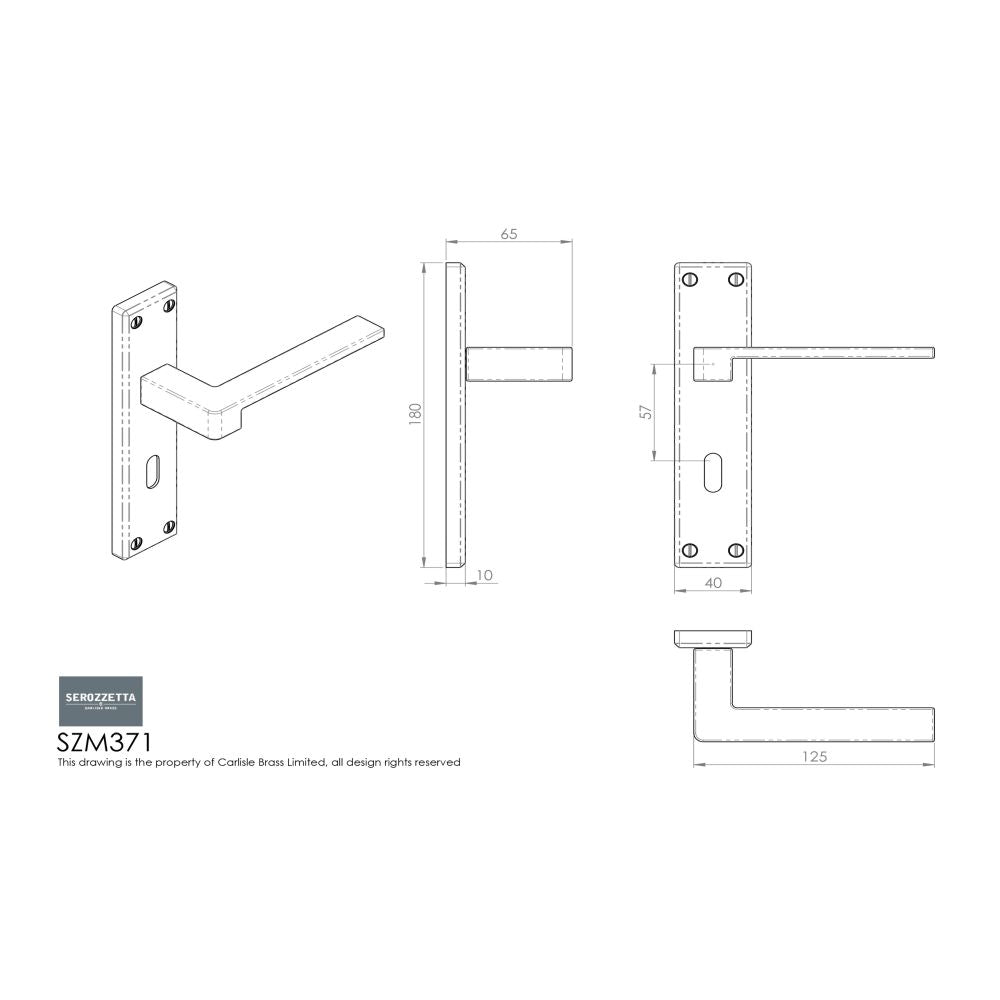 This image is a line drwaing of a Serozzetta - Equi Lever on Lock Backplate - Satin Chrome available to order from Trade Door Handles in Kendal