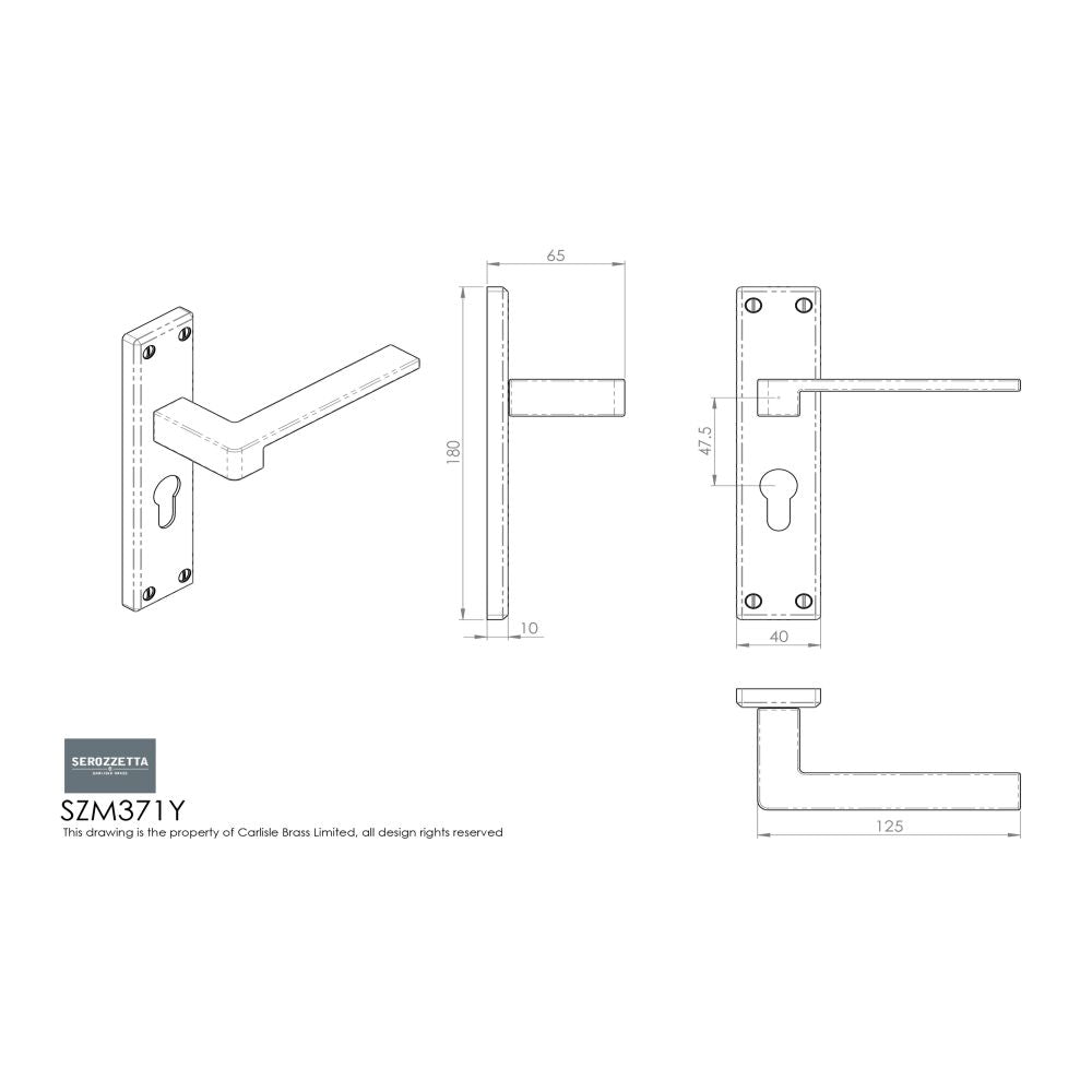 This image is a line drwaing of a Serozzetta - Equi Lever on Euro Lock Backplate - Satin Chrome available to order from Trade Door Handles in Kendal