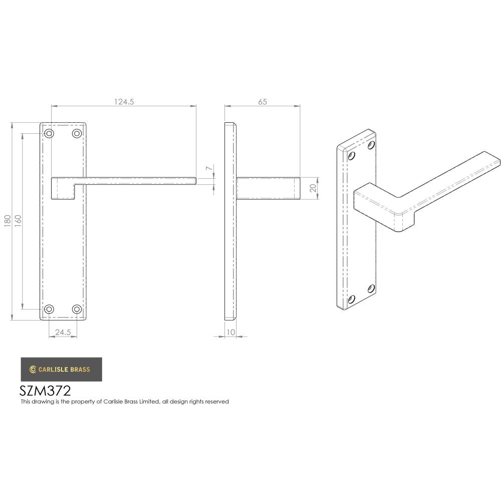 This image is a line drwaing of a Serozzetta - Equi Lever on Latch Backplate - Satin Chrome available to order from Trade Door Handles in Kendal