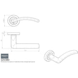 This image is a line drwaing of a Serozzetta - Design Lever on Round Rose - Satin Chrome available to order from Trade Door Handles in Kendal