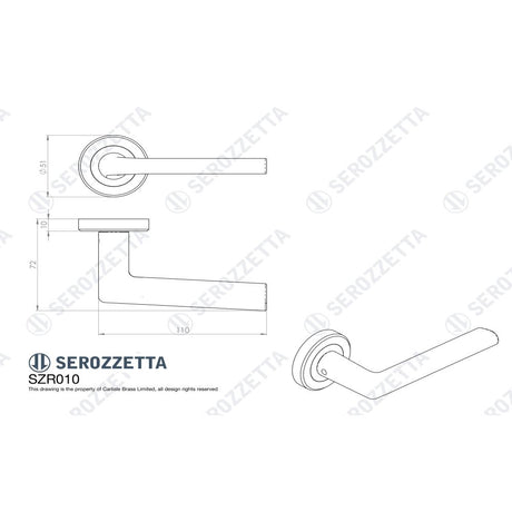 This image is a line drwaing of a Carlisle Brass - Serozzetta Dieci Lever on Rose - Matt Black available to order from Trade Door Handles in Kendal