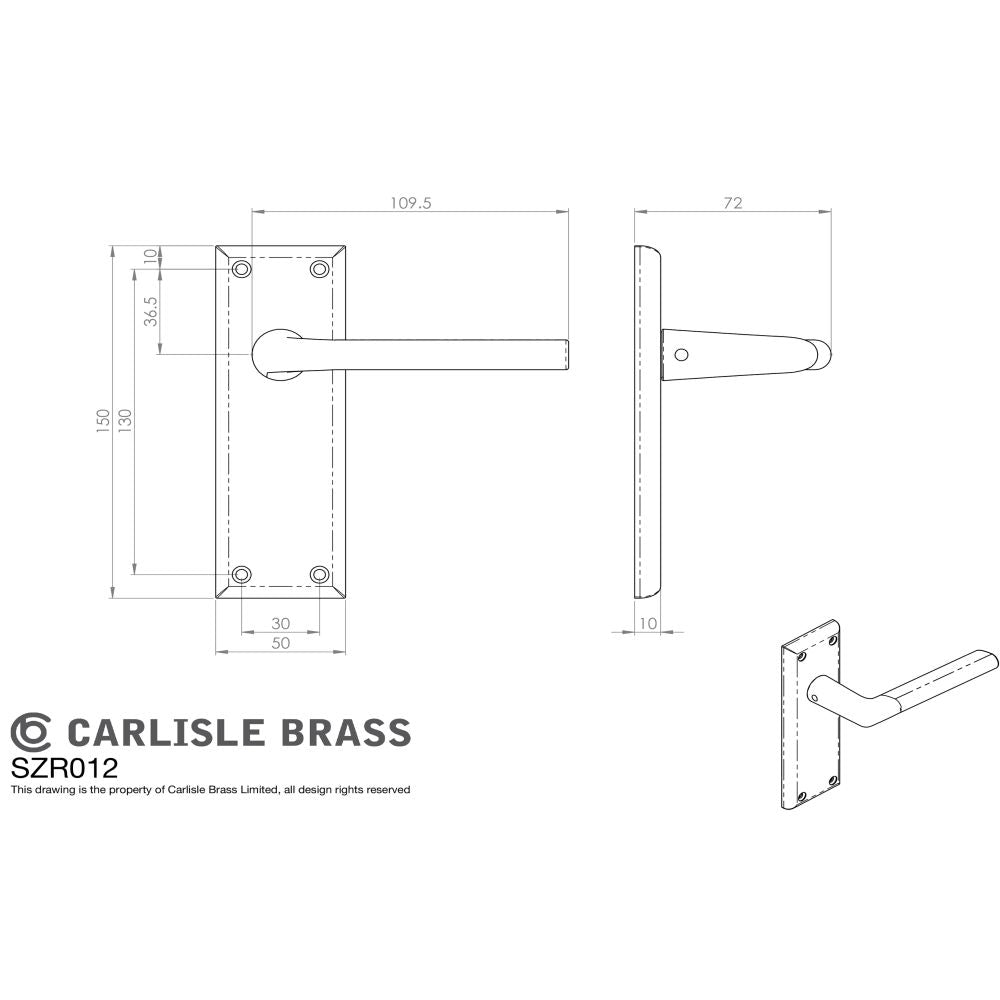 This image is a line drwaing of a Serozzetta - Dieci Lever on Latch Backplate - Satin Nickel available to order from Trade Door Handles in Kendal