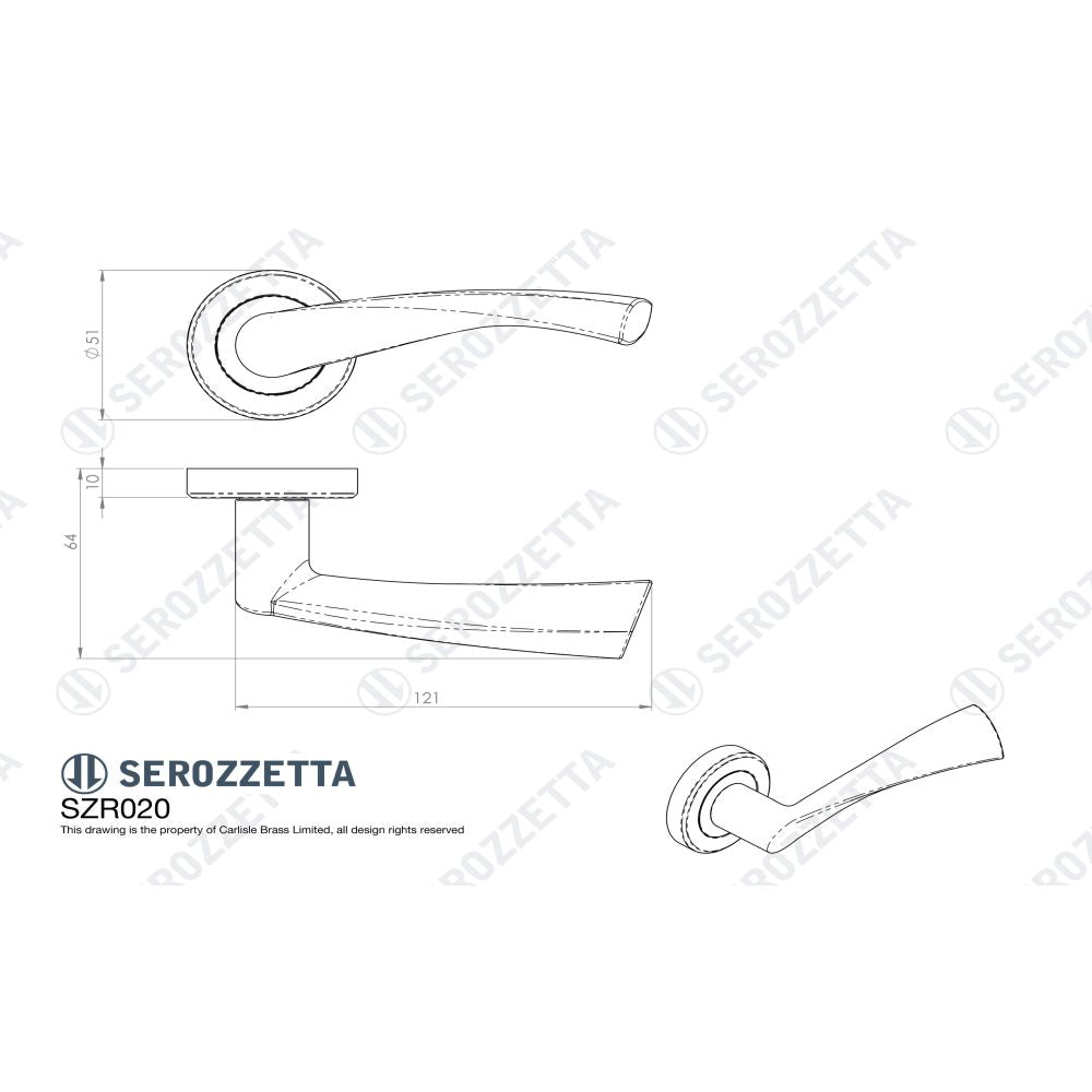 This image is a line drwaing of a Carlisle Brass - Serozzetta Venti Lever on Rose - Matt Black available to order from Trade Door Handles in Kendal