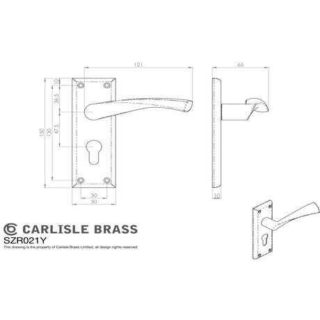 This image is a line drwaing of a Serozzetta - Venti Lever on Euro Lock Backplate - Satin Nickel available to order from Trade Door Handles in Kendal