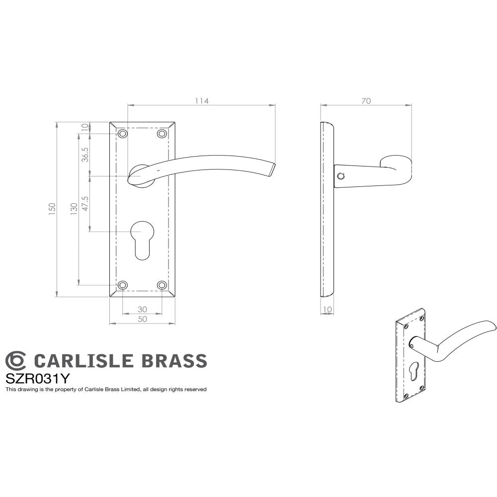 This image is a line drwaing of a Serozzetta - Serozzetta Trenta Lever on Euro Lock Backplate available to order from Trade Door Handles in Kendal