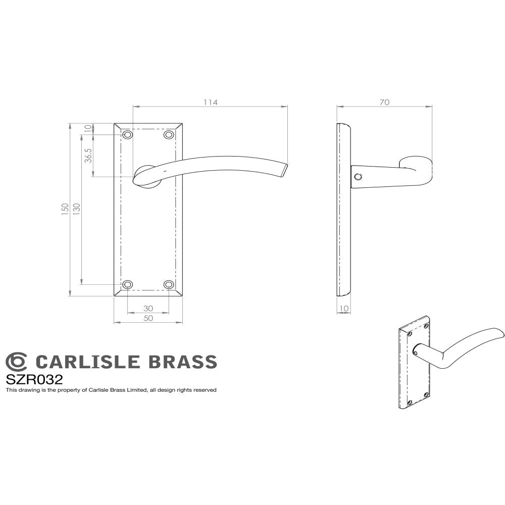 This image is a line drwaing of a Serozzetta - Trenta Lever on Latch Backplate - Satin Nickel available to order from Trade Door Handles in Kendal