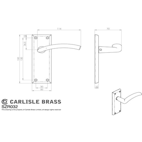 This image is a line drwaing of a Serozzetta - Trenta Lever on Latch Backplate - Satin Nickel available to order from Trade Door Handles in Kendal