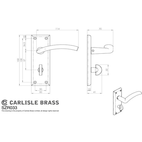 This image is a line drwaing of a Serozzetta - Trenta Lever on Bathroom Backplate - Satin Nickel available to order from Trade Door Handles in Kendal