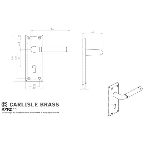 This image is a line drwaing of a Serozzetta - Quaranta Lever on Lock Backplate - Polished Nickel/Satin Nickel available to order from Trade Door Handles in Kendal