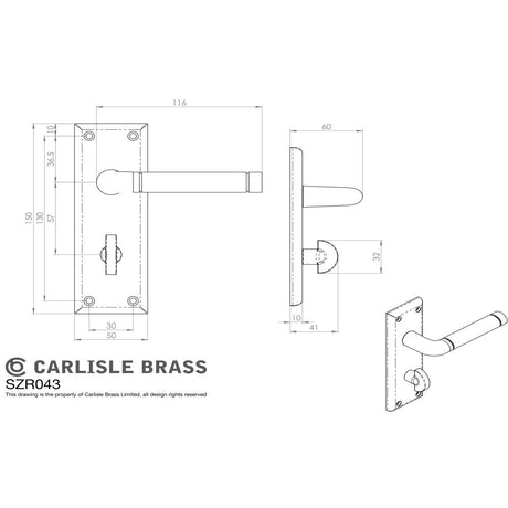 This image is a line drwaing of a Serozzetta - Quaranta Lever on Bathroom Backplate - Polished Nickel/Satin Nickel available to order from Trade Door Handles in Kendal