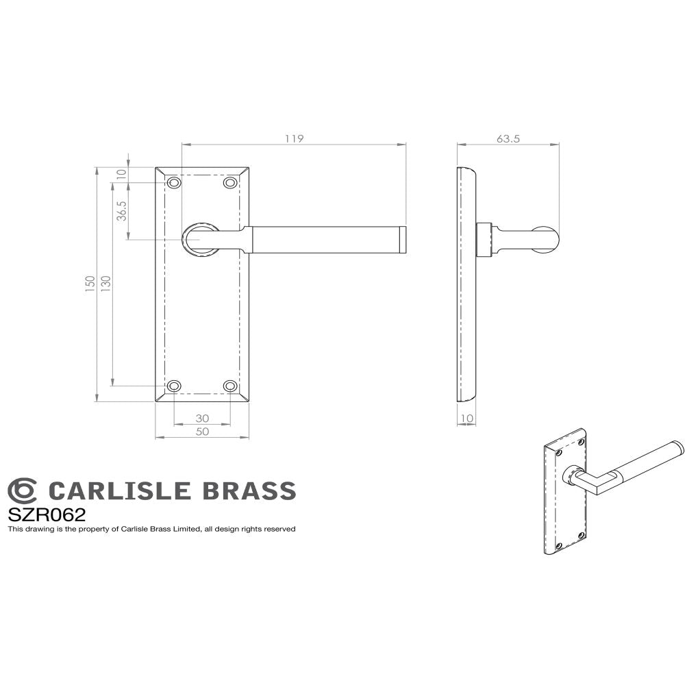 This image is a line drwaing of a Serozzetta - Sessanta Lever on Latch Backplate - Polished Nickel/Satin Nickel available to order from Trade Door Handles in Kendal