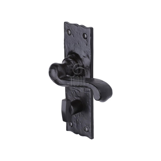 This is an image of a The Tudor Collection - Door Handle for Bathroom Shropshire Design Black Iron, tc120 that is available to order from Trade Door Handles in Kendal.