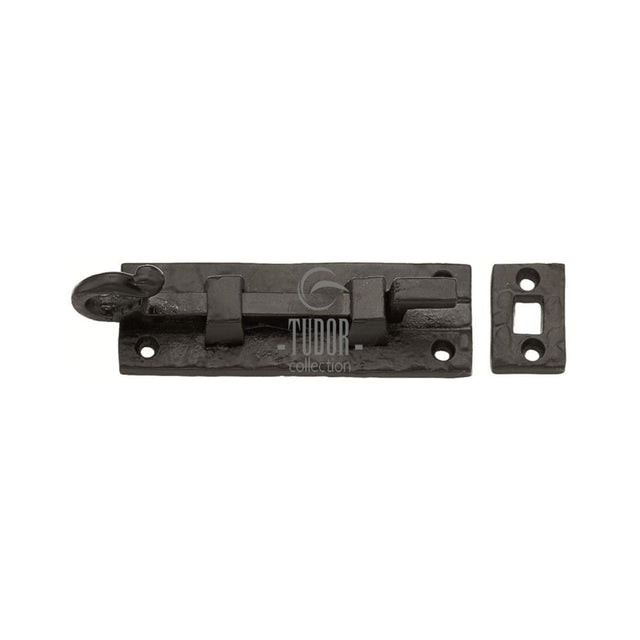 This is an image of a The Tudor Collection - Door Bolt Necked 3" Black Iron, tc159-76 that is available to order from Trade Door Handles in Kendal.