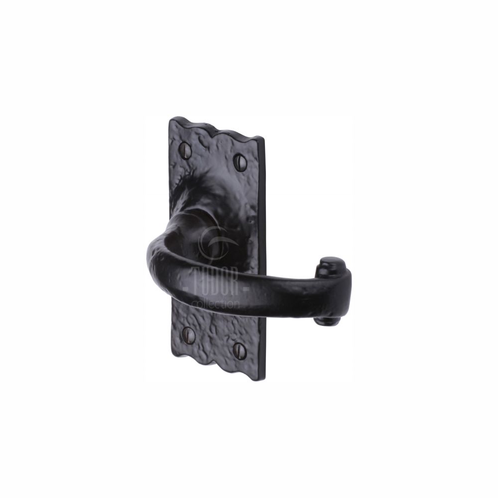 This is an image of a The Tudor Collection - Door Handle Lever Latch Colonial Design Black Iron, tc310 that is available to order from Trade Door Handles in Kendal.