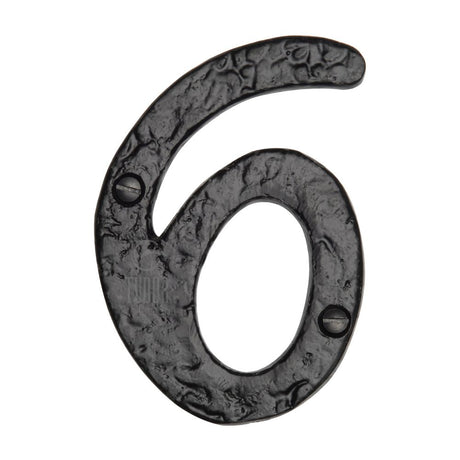 This is an image of a The Tudor Collection - Numeral 6 - 4" Black Iron, tc355-6 that is available to order from Trade Door Handles in Kendal.