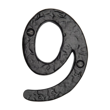 This is an image of a The Tudor Collection - Numeral 9 - 4" Black Iron, tc355-9 that is available to order from Trade Door Handles in Kendal.