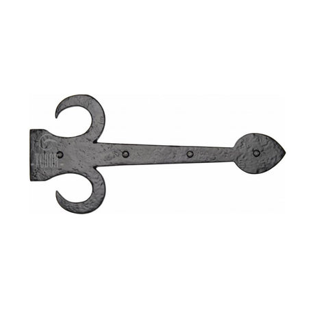 This is an image of a The Tudor Collection - Dummy Strap Hinge Fleur de Lys Design 12" Black Iron, tc412-305 that is available to order from Trade Door Handles in Kendal.