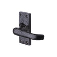 This is an image of a The Tudor Collection - Door Handle Lever Latch Windsor Design Black Iron, tc513 that is available to order from Trade Door Handles in Kendal.