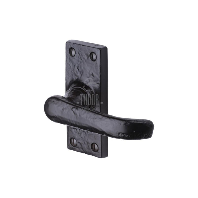 This is an image of a The Tudor Collection - Door Handle Lever Latch Windsor Design Black Iron, tc513 that is available to order from Trade Door Handles in Kendal.