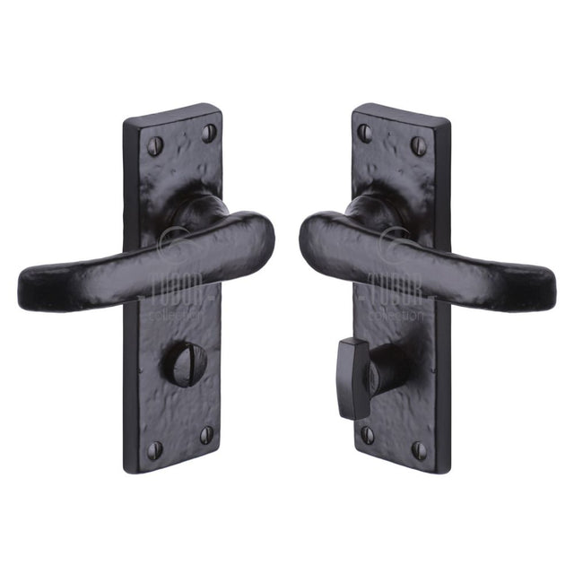 This is an image of a The Tudor Collection - Door Handle for Bathroom Windsor Design Black Iron, tc530 that is available to order from Trade Door Handles in Kendal.