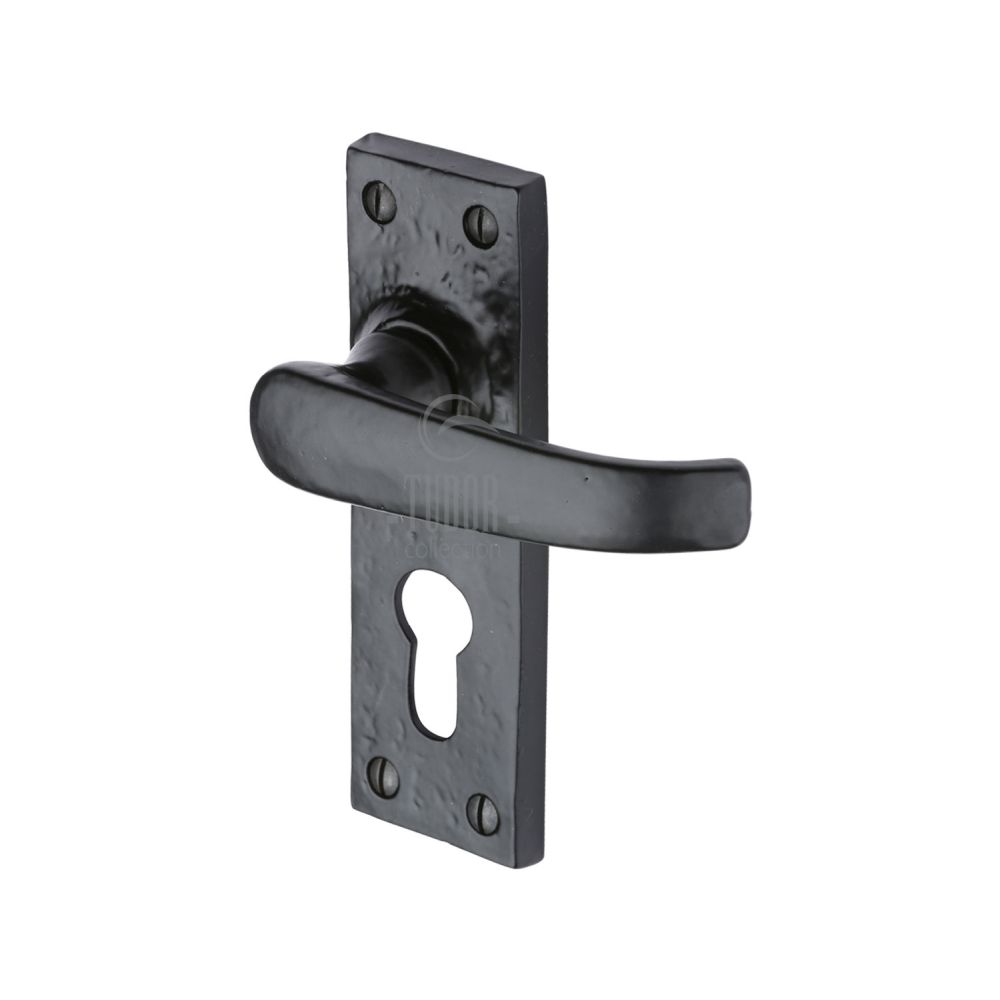 This is an image of a The Tudor Collection - Door Handle for Euro Profile Plate Windsor Design Black I, tc548 that is available to order from Trade Door Handles in Kendal.