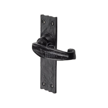 This is an image of a The Tudor Collection - Door Handle Lever Latch Wellington Design Black Iron, tc610 that is available to order from Trade Door Handles in Kendal.