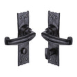 This is an image of a The Tudor Collection - Door Handle for Bathroom Wellington Design Black Iron, tc620 that is available to order from Trade Door Handles in Kendal.